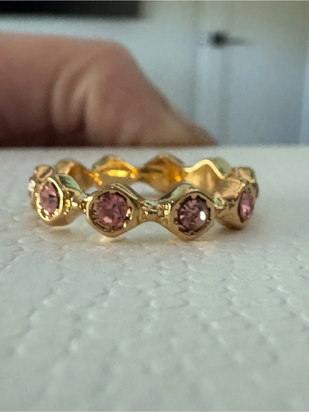 Kendra Scott- NWOT Gold Pink Crystal Eternity Stacking Band Ring - Size 7 - 7.5!